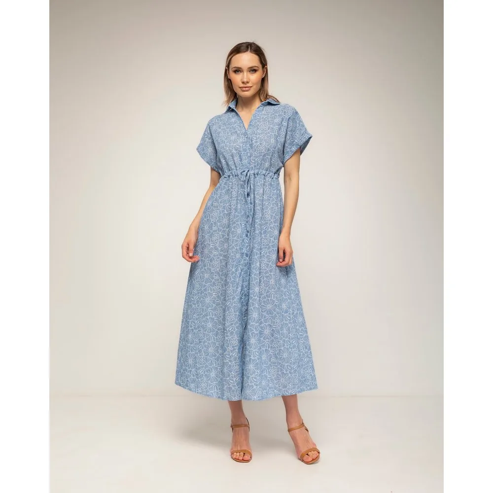 Vestido midi camisero de algodón con bordado - Tantra - FashionsVida