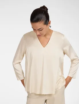 Blusa de mujer de satén de viscosa elástica ajuste evasé sin cierre - Elena Miró - FashionsVida