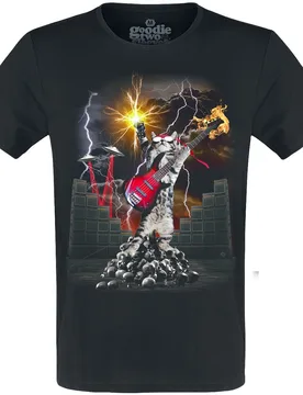 T-Shirt - Heavy Metal Cat - S bis 4XL - für Männer - Größe 3XL - schwarz - Männer - male - Goodie Two Sleeves - FashionsVida