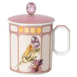 Mug Idyllia, Porcellana, Motivo con stampa in cristallo, fringuello, Rosa OS