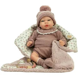 Muñeca Reborn 40 cm Greta rosa con manta