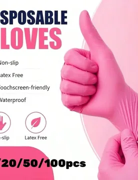 Guantes desechables rosas - Guantes de nitrilo sin látex y sin polvo, para limpieza del hogar y limpieza multiusos, tatuajes y teñido de cabello - M - Shein - FashionsVida