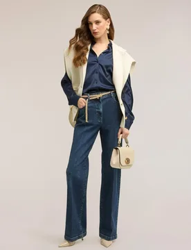 Vaqueros de mujer palazzo de talle alto - Motivi - FashionsVida