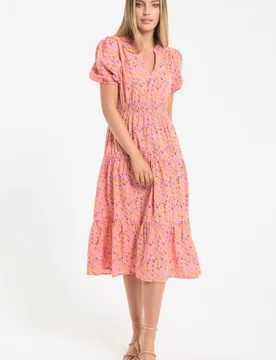 Women's Pink Leopard Print Midi Dress Size: 18 - Pink - Size: 18 - Liquorish - FashionsVida