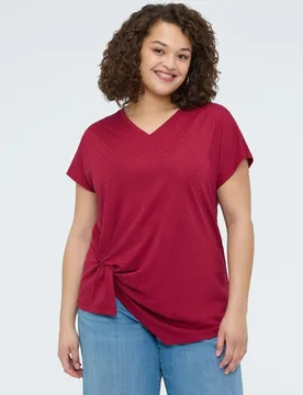Camiseta de mujer con drapeado y destellos de luz efecto asimétrico - Fiorella Rubino - FashionsVida