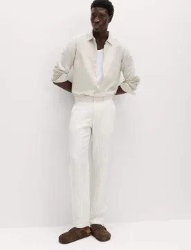 Regular Fit Linen Blend Chinos Ecru Mix male - M&S - FashionsVida
