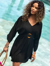 Crinkle O Ring Short Beach Kaftan Black female