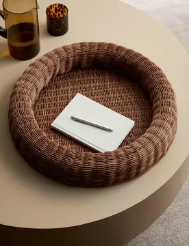 Rattan Large Round Coffee Table Tray Brown - M&S - FashionsVida
