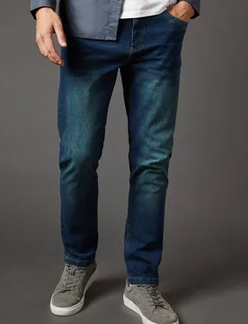 Men's Dark Vintage Wash Stretch Slim Fit Jeans in Dark Wash Size: 36R - Dark Wash - Size: 36R - Burton - FashionsVida