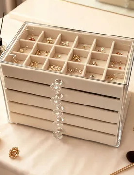 Pieza Caja de almacenamiento de joyas de acrílico transparente de 5/3 capas con 54/18 compartimentos de terciopelo Cuadrícula XL-54 de 5 capas - Shein - FashionsVida