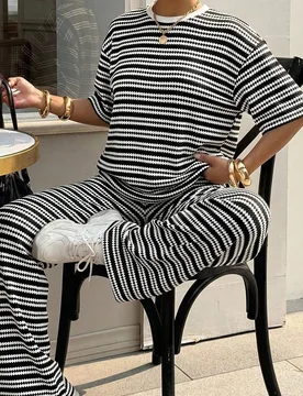 Conjunto casual de punto a rayas para mujer S - Shein - FashionsVida