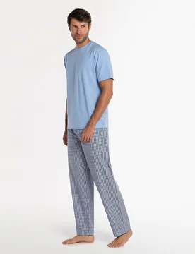 Pijama largo de hombre de punto y tela - Punto Blanco - FashionsVida