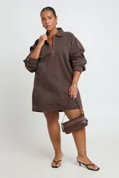 Womens Plus Denim Zip Up Shift Dress - Brown - Size 16 Uk