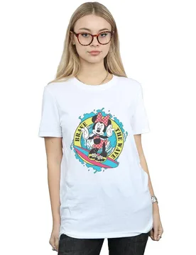 Women's Minnie Mouse Brave The Wave Cotton Boyfriend T-Shirt in White Size: Large - White - Size: L - Disney - FashionsVida
