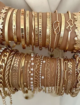Piezas Juego de pulseras y brazaletes de estilo Old Money vintage, elegante, minimalista y exquisito, con diseño floral, geométrico, lazo, perla, st - Shein - FashionsVida