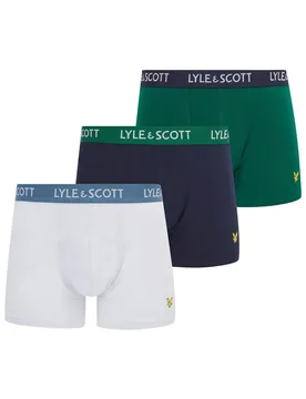 Mens And Barclay 3pk Trunks In Blue/grn/wht - Multicolour Cotton - Size Small - Lyle & Scott - FashionsVida