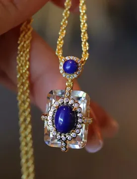 Chic S925 Gilded Necklace, Natural White Crystal Lapis Lazuli Square Charm, Elegant High‑Grade Neck Ornament for Daily Wear - Aliexpress - FashionsVida