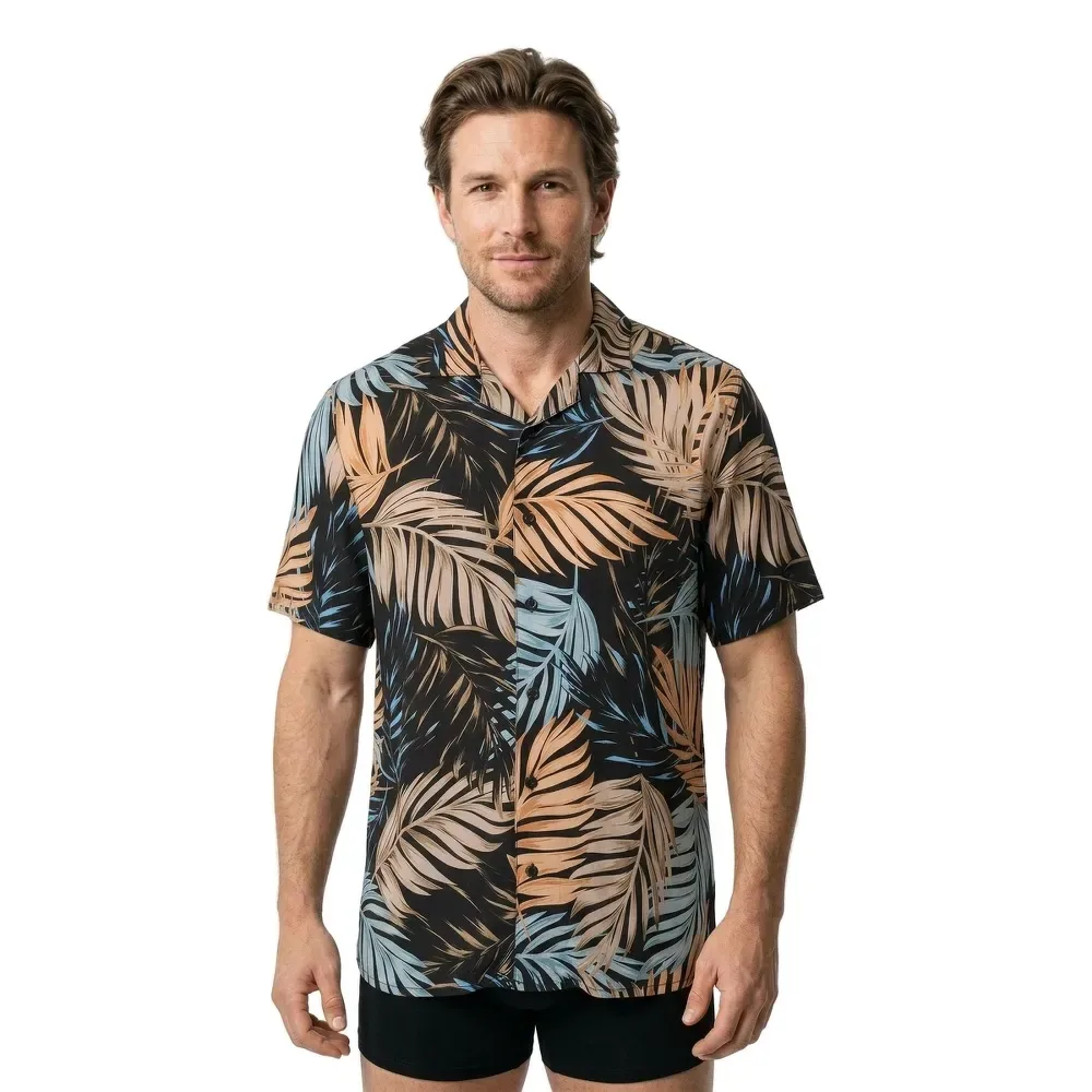 Camicia A Maniche Corte Viscose Aop Resort Palmfront 4XL - Urban classics - FashionsVida