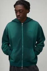 Herren Oversized Boxy Spray Wash Herren Bestickter Hoodie Sweatshirt mit doppelseitigem Durchgehreißverschluss Green Größe Small