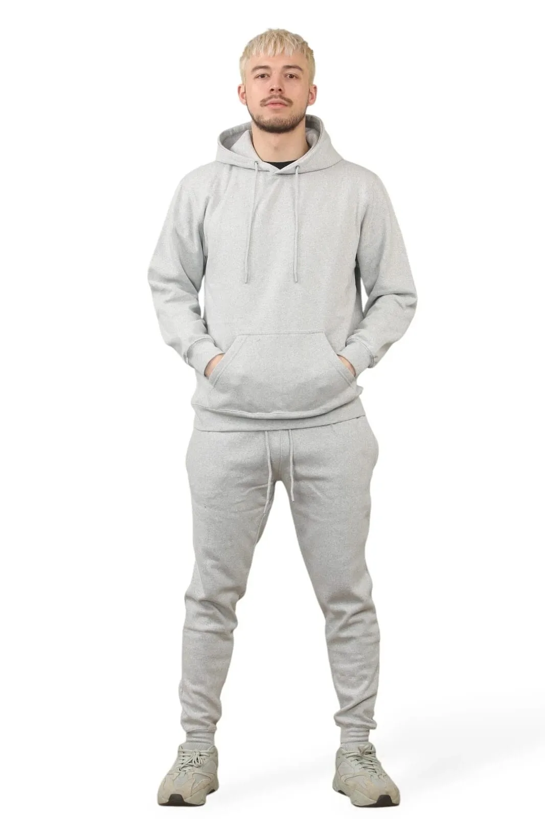 Hooded Tracksuit Mens Grey Fleece Jumper Jogging Bottoms - Size Medium - ID - FashionsVida