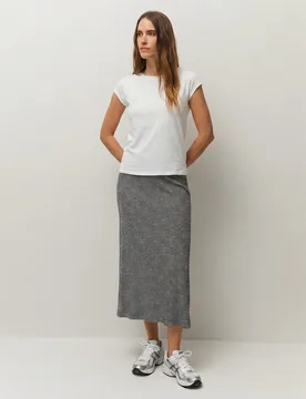 Falda midi de canalé con goma en la cintura - System Action - FashionsVida