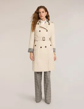 Trench de mujer con cinturón de doble botonadura mezcla de algodón ajuste regular cierre cruzado con botones a la vista - Motivi - FashionsVida