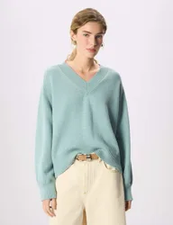 Pure Cotton V-Neck Relaxed Jumper Blue female