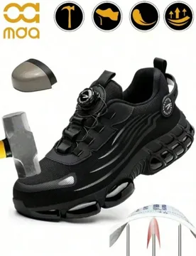 Zapatos de trabajo de talla grande para hombre con ajuste ancho, zapatos de trabajo con puntera de acero, negros, zapatos de senderismo estilo deporti - Shein - FashionsVida
