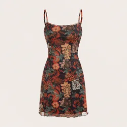 Vestido casual de punto estampado con tirantes finos y ajuste ceñido para mujer S