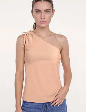 Women's Cotton Ribbed Asymmetric Summer Vest in Cream Size: 18 - Cream - Size: 18 - Enorsia - FashionsVida