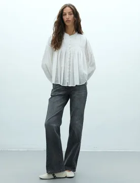 Camisa de mujer manga larga cuello mao - Andam - FashionsVida