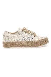 Sneakers bianche beige in crochet con suola in corda E122 37