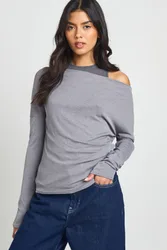 Womens Sheer Textured 2 In 1 Long Sleeve Top - Charcoal - Size 10 Uk