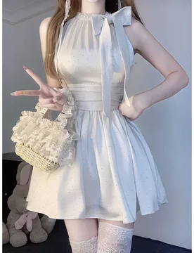 Sweet Bow Sleeveless Halter Dress Women Summer Tight Waist A Short Skirt - Aliexpress - FashionsVida