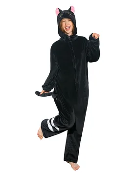 Unisex Adult Plush Black Cat Animals Onesie Pajamas Warm Home Pet One-Piece Sleepwear - Costume / S - OLAOLA - FashionsVida