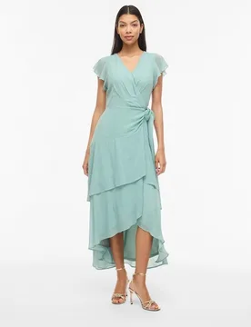 Vestido midi cruzado con lazada de fiesta - Vila - FashionsVida