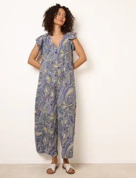 Ruffle Detail Jumpsuit - ONE / DENIM - female - Blue Vanilla - FashionsVida