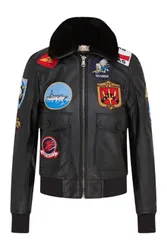 Women's A2 Top Gun Leather Bomber Jacket-Sunbury in Black Size: 20 - Black - Size: 20