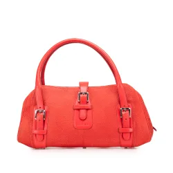 Womens Leather Buckle Handbag - Orange - One Size