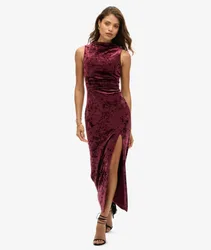 Superdry Damen Maxikleid aus Samt Lila - Größe: 42