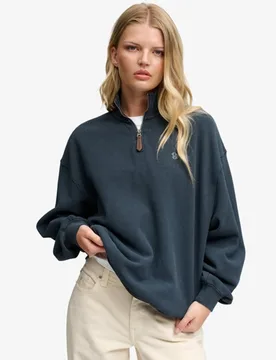 Superdry Damen Luxe Casual Half-zip-sweatshirt Lockere Passform Navy - Größe: 42 - 74.99 - FashionsVida
