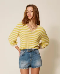 Pull sans manches avec rayures bicolores