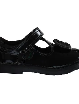 Childrens Unisex T-Bar Flutter Kids Black Shoes Leather - Size Uk 5 Infant - Kickers - FashionsVida