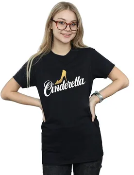 Women's Cinderella Shoe Logo Cotton Boyfriend T-Shirt in Black Size: Medium - Black - Size: M - Disney - FashionsVida