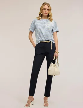 Pantalones de mujer rectos de poliviscosa cierre frontal con corchete y cremallera - Motivi - FashionsVida