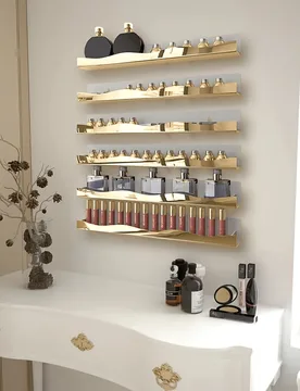 Estante acrílico de 15 pulgadas para esmalte de uñas, organizador con espejo dorado montado en la pared para esmalte de uñas, gafas de sol, aceites - Shein - FashionsVida