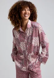 Evie Long Sleeve Aster Patchwork Print Pyjama Set In Pink - S
