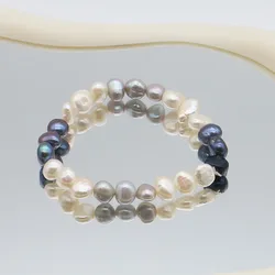 Irregular Natural Freshwater Pearl Mixed-color Beads Bracelet 7-8mm Baroque Pearl Straight Hole Loose Bead Accessory 1 Strand