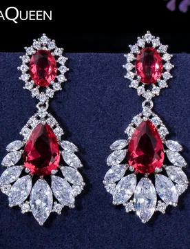 BeaQueen Vintage Female Big Red Austrian Crystal Noble Wedding Bridal Chandelier Earrings CZ Indian Jewelry for Women E045 - Aliexpress - FashionsVida