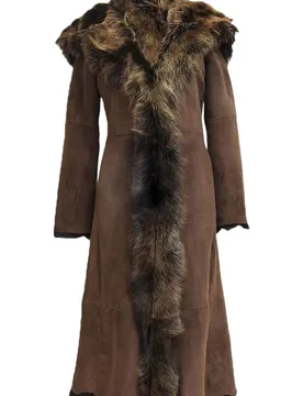 Women's Suede Toscana Sheepskin Hooded Trench Coat-Rushden in Dark Brown Size: 18 - Dark Brown - Size: 18 - Infinity Leather - FashionsVida